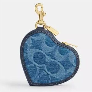 Coach Blue Denim Heart-Shaped Keychain/Charm